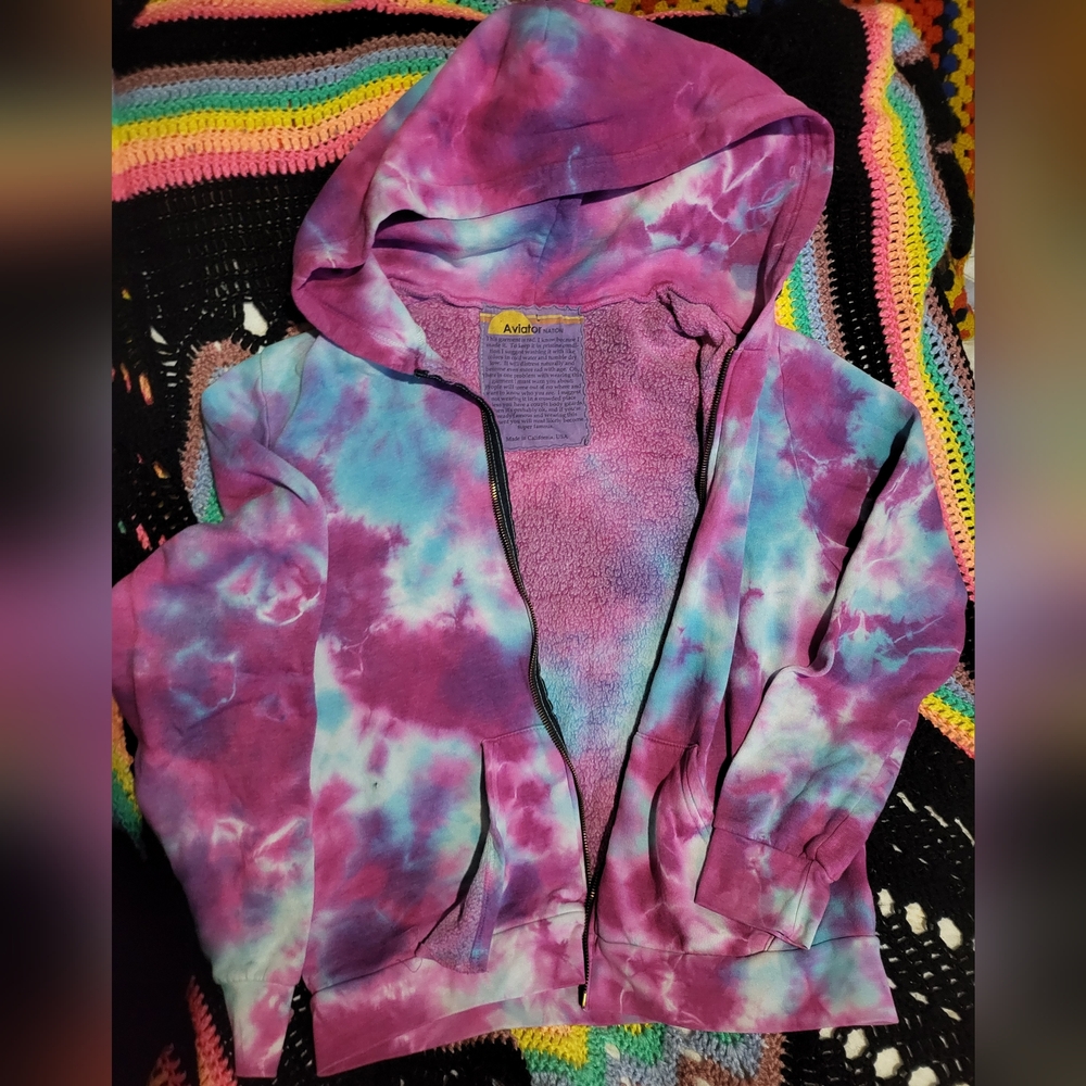 Aviator Nation Pink Blue Retro Hoodie Large